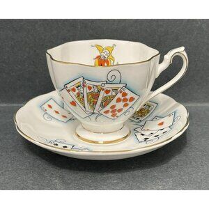 Queen Anne Lady Luck Bone China Cup and Saucer 5042 White And Blue